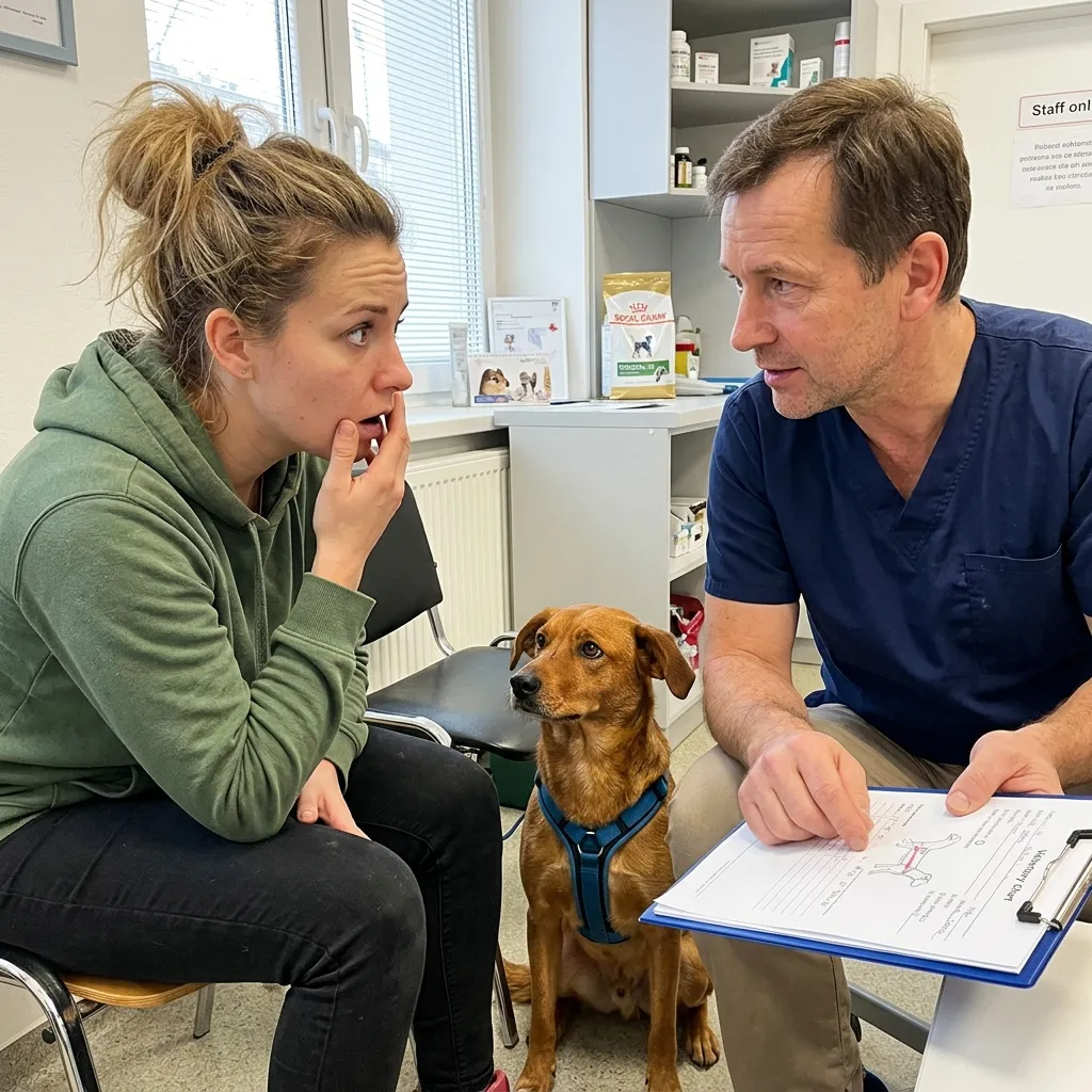 Veterinář vysvětluje majiteli, kdy může mít fena bezpečně štěňata.